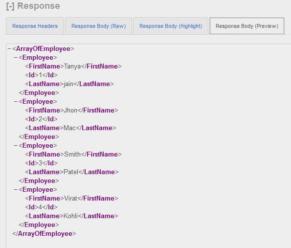 Responce body Preview